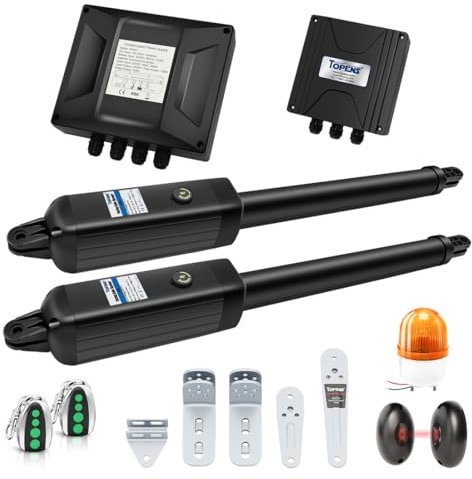 TOPENS A8132 Dual Swing Gate Opener Heavy Duty Automatic Gate Motor for Double Swing Gates Up to 5.5m per Arm, Electric Driveway Gate Operator AC Powered with Remote Control, Beacon and Photo Sensor