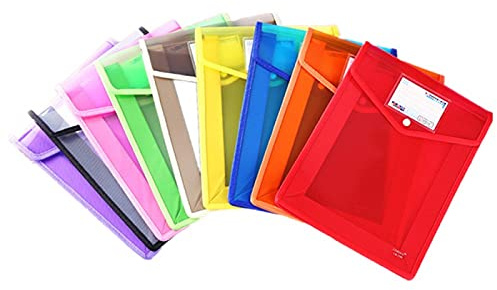 Dokumententaschen A4 farbig 9 Stück, A4 Dokumententasche Sammelmappen Projektmappen, 9 farbige Dokumentenmappe Brieftaschen, Projektmappen mit Druckknopf, Mit Druckknopf Kunststoff Umschlag Mappe