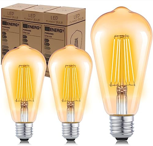 PINDOWS 6W Vintage Glühbirne E27 Edison LED Lampe Warmweiß,ST64 Edison Retro Glühbirne Decorative Light Bulbs Ideal für Nostalgie und Retro im Familie Hotel Bar,3 Stück