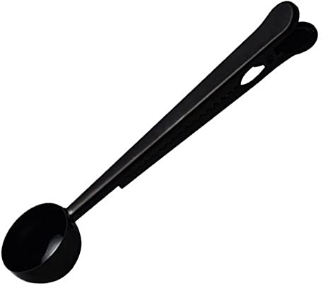 Coffee Scoop and Bag Clip, Long Handled 2 in 1 Tablespoon, Solid Beech Wood Measuring Scoop for Ground Beans, Coffee Beans, Loose Tea (Black)