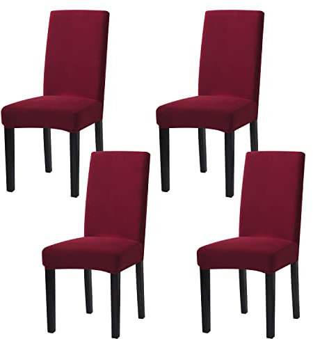 mafudoxi Stuhlhussen 4er Set, Stretch Abnehmbare Waschbar Stuhlbezug, Stretch Stuhlhusse mit Gummiband, für Hotel, Bankett, Restaurant, Haus, Party, Hochzeit(Red Wine, 4Stück)