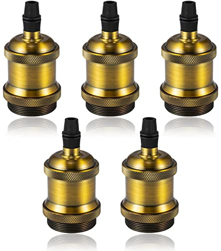 Vecys 5 Piezas Portalámparas Vintage Bronce E27 Casquillos para Bombillas Adaptadores Adaptador portalámparas retro Edison para Iluminación de Bricolaje（latón vintage）
