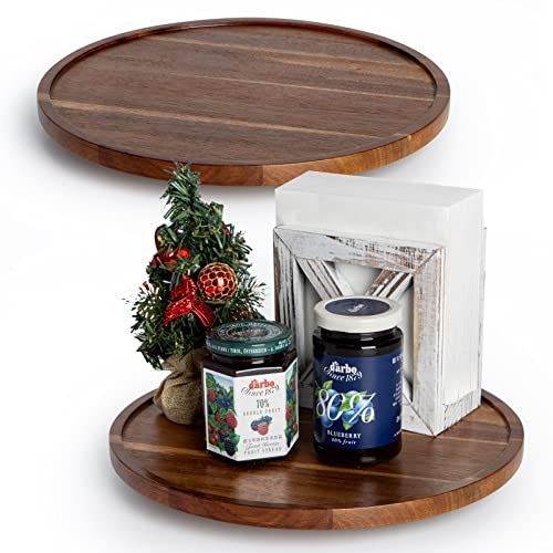 ANBOXIT Lazy Susan skåp organiserare, 30,5 cm trä Lazy Susan skivspelare, skivspelare i akacia trä, roterande kryddhylla för köket (2-pack)