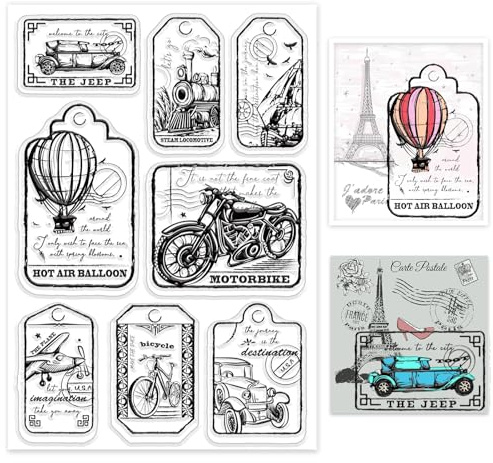GLOBLELAND Retro Traffic Labels Clear Stamps Vintage Travel Tags Bookmarks Silicone Clear Stamp Seals for Cards Making DIY Scrapbooking Photo Journal Album Decoration