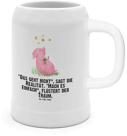 Mr. & Mrs. Panda Bierkrug Schwein Glück - Geschenk, 5 l, lustige Sprüche, Steinkrüge, Gute Laune, 0, Sterne, Tiermotive, Tiere, Bierkrug Steingut,