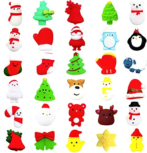 Mochi Squishy Weihnachten, 30 Stück Fidget Toys Squishies,Quetsch Spielzeug, Squishy Squeeze-Spielzeug,Weihnachts Squishies für Weihnachtsfeier, Kinder, Mädchen, Jungen,Geburtstagsgeschenk für Frauen