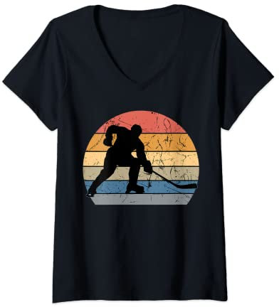 Womens Field Hockey Player Retro Vintage Sweeper Goalkeeper Sport V-Neck T-Shirt