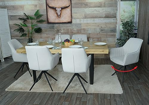 Mendler 6er-Set Esszimmerstuhl HWC-L79 Stoff/Textil - Creme-beige | Küchenstuhl, Lehnstuhl, Stuhl, Armlehnen, drehbar Auto-Position