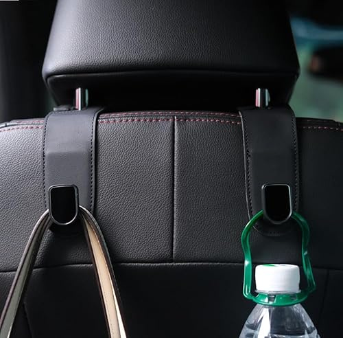 Qirc Auto-Haken, 2 Stück, Leder, Auto-Aufbewahrung, Organizer, Taschenhaken, Universal-Auto-Rücksitz-Kopfstützen-Aufhänger zum Aufhängen von Taschen, Handtaschen, Lebensmitteltaschen (schwarz)