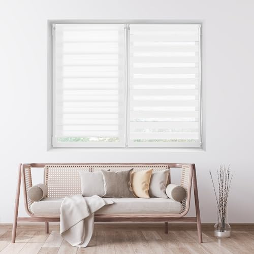 ECOMMERC3 | Estor Enrollable Noche y Día Sin Taladrar Tamaño 75x220 - Estor Easyfix SIN Herramientas Tamaño Tela 72x215 - Estor Noche y Día Blanco