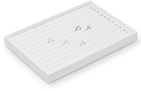 Papten Schmucktablett stapelbar aus Leder, Schmuckaufbewahrung Schublade Schmuckeinsatz Organizer Schmuck Display für Ohrringe Ring, 35x24x3cm (Weiß)