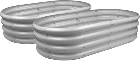 Harbour Housewares Raised Garden Bed - Silver - 120 x 60cm - Rounded - Pack of 2 - Bottomless Galvanised Steel Planter Box for Growing Outdoor Plants, Vegetables, Flowers and Herbs