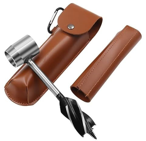 Miawtro Hand Auger Wrench Survival Settlers Tool, Hand Hole Punch with Leather Cover,Stainless Steel Auger Drill Bit Set for Camping, Bushcrafting and Outdoor Backpacking (Brown)