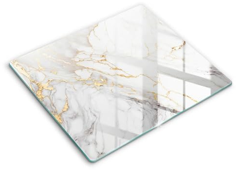 Wallfluent Robuste Hartglas Herdabdeckplatte Gehärtetem Glas 60x52cm mit Motiv Für Küche Anti-Rutsch-Pads Kochplattenabdeckung - Heller Marmor mit Gold