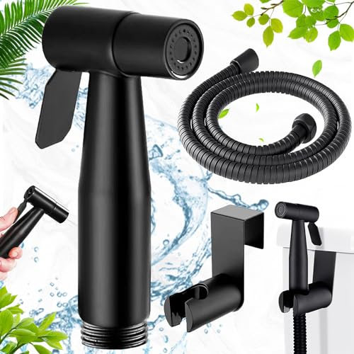 Begpoee Kit de Bidé de Mano para Inodoro de Acero Inoxidable, Pulverizador para Inodoro, Rociador de Bidé de Mano, Con Tubería a Prueba de Explosiones de 40 Pulgadas, Para Baños y Cocinas(Negro)