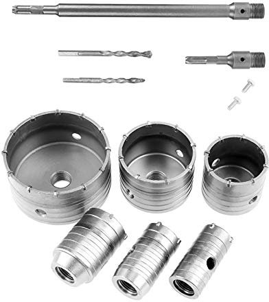 Set di Carotatrici TCT da 10 Pezzi, Gambo di Estensione Quadrato a 4 Fori Frese Per Fori Per Muratura in Tungsteno Kit di Punte Per Trapano Per Muro di Cemento Per Calcestruzzo Pietra Granito Marmo