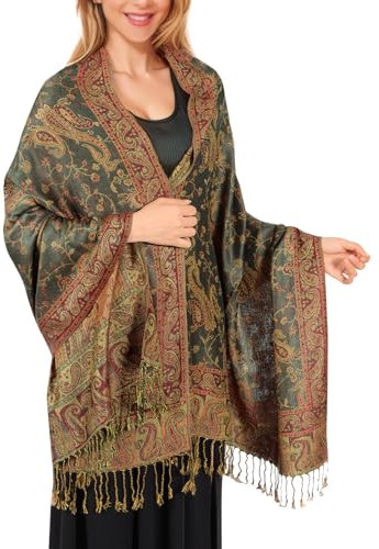 Lamca Pashmina Schal Damen, Elegant Weich Troddel Schultertuch Schal für Damen, Leicht Frauen Halstuch Stola mit Paisleymuster - Quaste Tuch Lang Damen