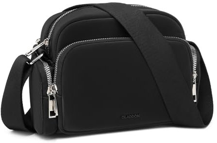Gladdon Umhängetasche Damen, Schultertasche mit Reißverschluss, Crossbody Bag, Leder handtasche klein, Breite Schultergurte Jacquard-Gewebe