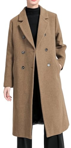 FTCayanz Cappotto Donna in Lana Invernale Doppiopetto Trench Lungo Giacche Caldo Elegante Cappotti Stile 2 Marrone XL
