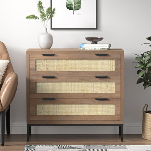 Yvsevnr Rattan Kommode mit Schubladen für Schlafzimmer, Viel Stauraum, Schubladenkommode für Wohnzimmer Schlafzimmer Flur und Büro 80 x 35 x 74 cm