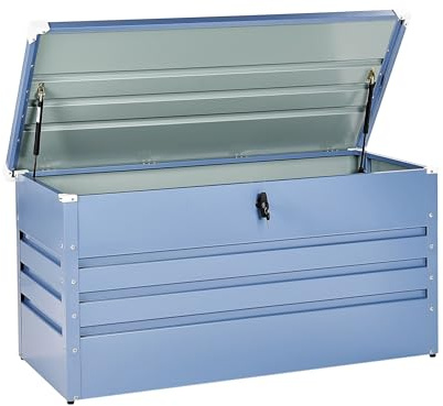 Beliani Große Metall-Gartentruhe 400 l blau Kissenbox Auflagenbox für die Terrasse wasserdicht Aufbewahrungsbox Gartenbox Cebrosa