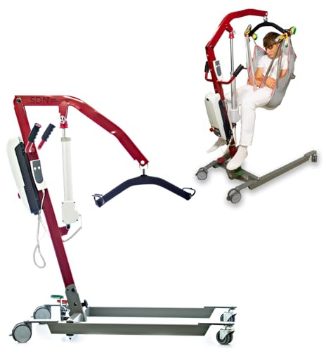 SOLMATS, Grúa para personas mayores, Fabricado en España, Arnés profesional incluido, Grúa electrica, Grúa para enfermos, 150 kg, Elevador de pacientes, Segura y Plegable, Fácil de Usar
