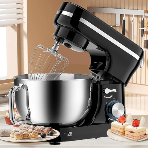 Batteur Sur Socle Multifonctionnel Avec Bol De 5 Litres, Petit Batteur éLectrique, Batteur Sur Socle Portable Pour La Plupart Des Cuisiniers à Domicile,Black