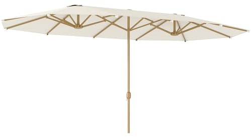 Outsunny Sombrilla Doble 4,6x2,7 m Sombrilla Terraza Exterior con Manivela Manual Resistente al Agua y Protección Solar Parasol Grande para Terraza Playa Piscina Beige