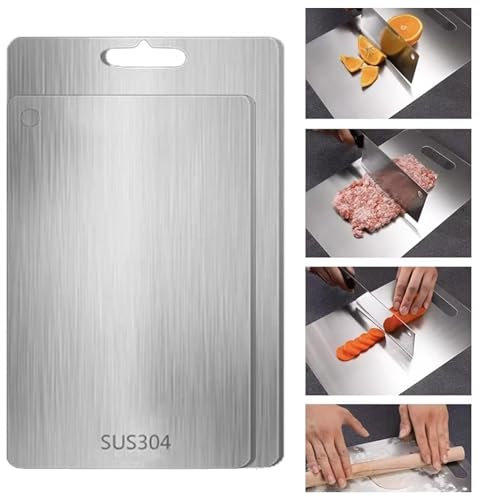 QZLSAYSL Planche A Decouper，Planche à DéCouper En Titane，Planche à DéCouper Titane - En Acier Inoxydable Des Deux CôTéS - Sans Bpa - Pour La Cuisine, La Viande, Le Pain, Les LéGumes, Les Fruits