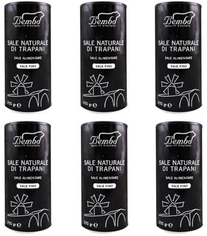 Sale Marino di Trapani fine – 6 dispenser da 250 g. Naturale, non raffinato, ricco di minerali (magnesio, potassio, iodio). Raccolto a mano nelle saline siciliane, dal sapore delicato.