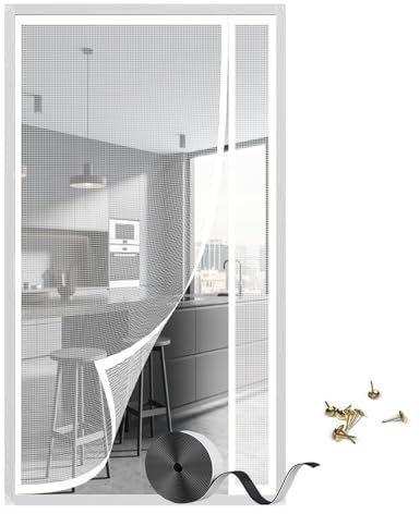 Magnet-Fliegengittertür Weiß 105x210cm(W*H),Strapazierfähiger Insektenschutzvorhang mit Magneten, durchgehendem Magic Tape – hält frische Luft drinnen und Insekten draußen –