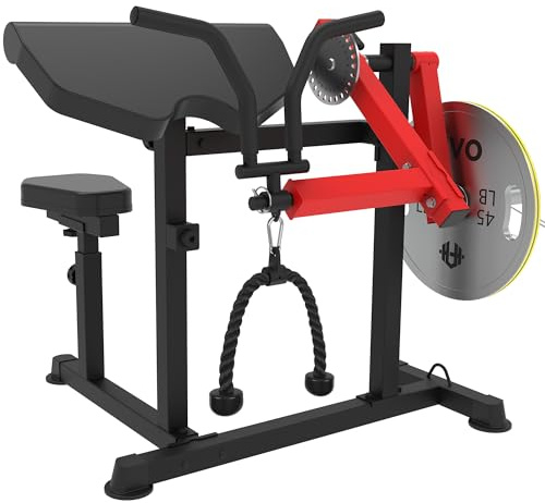 HVO Panca Bicipiti e Tricipiti: Panca Regolabile 2-in-1 per Curl Bicipiti ed Estensioni Tricipiti da Seduti – Panca Fitness per Allenamento Braccia a Casa, rossa