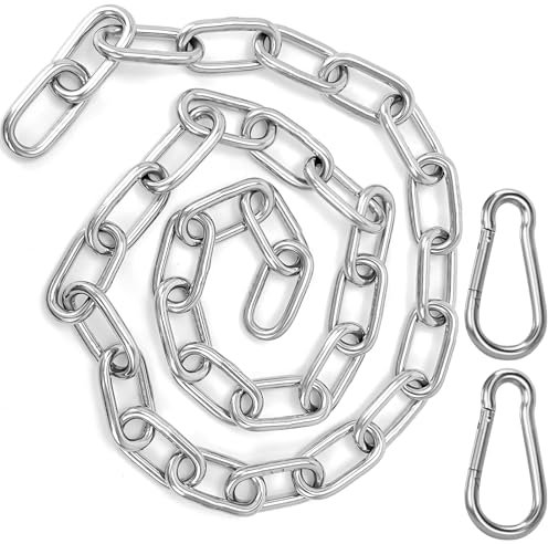 Catena di prolunga per poltrona sospesa, 100 cm, catena in acciaio inox, 304, catena in metallo per amache, sacchi di sabbia, con 2 moschettoni M6 (diametro 5 mm)