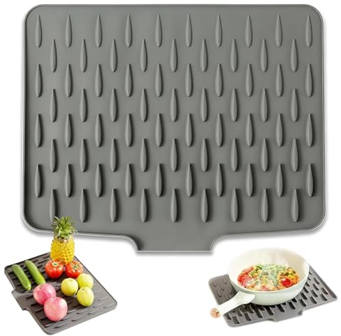 YRUHAN Alfombrilla Escurreplatos Silicona, Escurreplatos Silicona Gris, 36x28 Bandeja Escurreplatos, Quick Ventilation and Drying, Non-slip and Heat-Resistant, Ideal for Placing Dishes