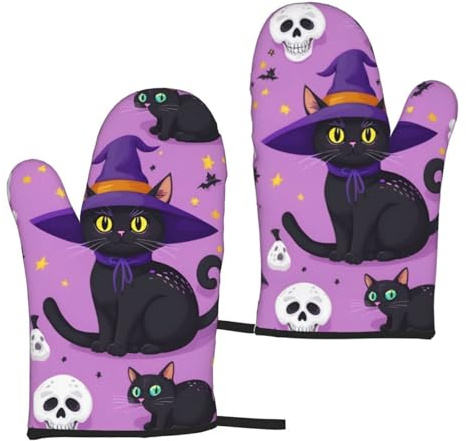 Gants de cuisine imperméables pour barbecue Motif chat d'Halloween 5,9 x 28 cm