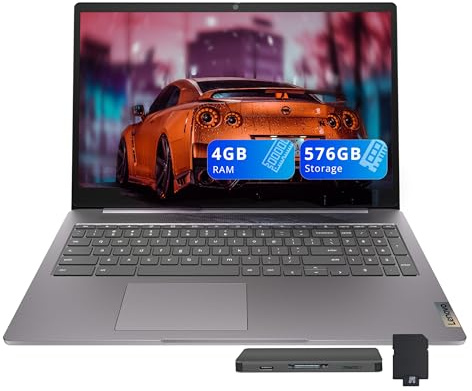 Lenovo 3i Chromebook FHD da 15,6, Intel Celeron N4500, 4 GB LPDDR4X, 576 GB di memoria (64 GB eMMC + set docking station da 512 GB), grafica Intel UHD, tastierino numerico, webcam HD, Wi-Fi 6, Chrome