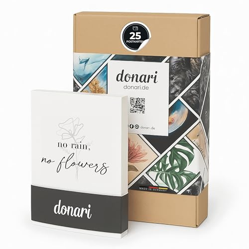 Donari Juego de 25 tarjetas postales con refranes motvations, DIN A6, tarjetas de alta calidad con frases para motivación, juego de tarjetas postales en elegante diseño negro y blanco, juego de