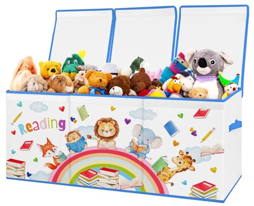 decalsweet Aufbewahrungsbox mit Deckel Kinder, Spielzeugkiste Tiere Lesen | Extra Groß, Zusammenklappbare, Oxford, mit Griff, Wasserdichte Spielzeug Aufbewahrung, Kinderzimmer, 96×32×40 cm, Kleidung