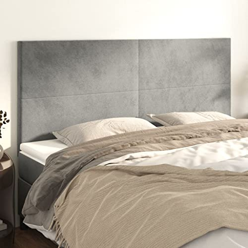 Mandloder 4 STK. Hellgrau Samt Kopfteile, 100x5x78/88 cm, Höhenverstellbare Wandpaneele für Schlafzimmer, Weiche Wandkissen Rückenpolster, Stabile Holzbeine, Einfache Montage