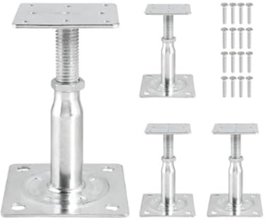 4 Stück Pfostenträger Höhenverstellbar, Stützenfuß aus Verzinktem Stahl mit 14 Schrauben, Höhenverstellbar 145-185 mm Pfostenträger, Verstellbar Pfostenschuhe für Zäune Unterstände Carports