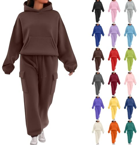 HOOUDO Tuta Donna Sportiva Tuta Donna Completa Invernale Sportiva 2 Pezzi Tute Casa Cotone Completo Palestra Felpata Tute Ginnastica in Pile Vello Foderato Felpa Cappuccio e Pantaloni