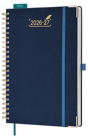 BEZEND Tageskalender 2026 2027 1 Tag 1 Seite mit Zeitleiste, A4 30 x 21 cm | 12-Monate Terminplaner Aug 26 - Jul 27, 30-Min-Taktung 6-23 Uhr, Spiralbindung mit PU-Leder Hardcover, Preußisch Blau