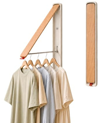 LEQ Foldable Wall Mounted Laundry Drying Rack, Retractable Aluminum Clothes Hanger, Space Saving Closet Organizer & Dryer Rack(White)