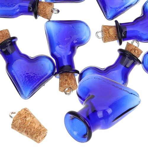 Hemobllo Botellas de Vidrio Azul 10 Piezas con Corcho para Proyectos en Fiestas, Frascos Pequeños con Cuerda Práctica