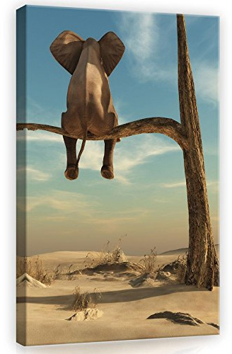 Forwall Leinwand Bilder Elefant auf dem Baum Tiere Kinder Kunst 60x40 cm | Leinwandbilder, Bild auf leinwand, Wandbild XXL groß Wandbilder für Wohnzimmer Schlafzimmer Wohnzimmerbilder