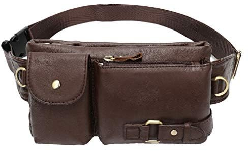 Sac Banane en Cuir Sac Banane pour Hommes Femmes Voyage Chasse Randonnée Escalade Multi-Usage Hip Bum Ceinture Mince Téléphone Portable Porte-Monnaie Portefeuille Pochette Vintage