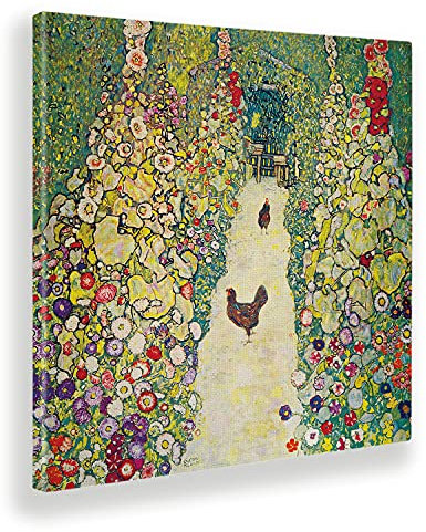 Giallobus - Gemälde - Gustav Klimt - Gartenweg mit Hühnern - Leinwand mit Standardrahmen - 100x100 - Bereit zum Aufhängen - Moderne Gemälde für zu Hause