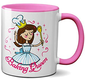 Queen Baker - Taza de té y café – Bonita niña rosa hada princesa cocinera chef panadero pastel bollo magdalenas cereza para su hogar cocina decoración regalos regalos