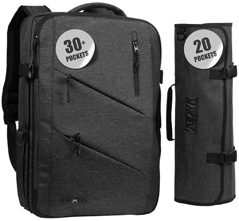 Asaya Zaino per coltelli da chef con 20 tasche arrotolabili, oltre 30 tasche per coltelli e utensili da cucina, in nylon cerato antimacchia, imbottito per una maggiore protezione, coltelli non