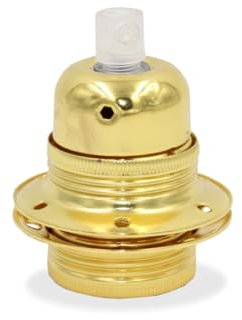 Lampenfassung E27, Fassung aus Metall E27 für Lampenkabel mit Außengewinde Gewindemantel inkl. Außenhülle, Stein und 2 Gewinderingen für Lampenschirme | Komplett Set E27 (Gold)